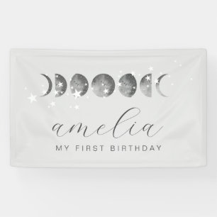 Moon Phases White Stars Banner