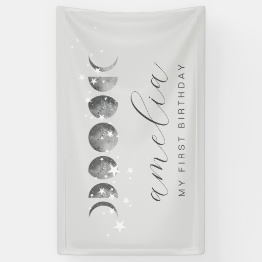 Moon Phases White Stars Banner (Vertikal)