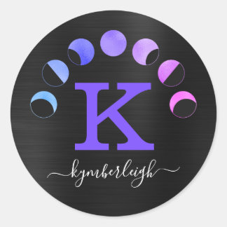 Moon Phones Lila Pink Aquamarin Glam Monogram Name Runder Aufkleber