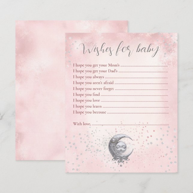 Moon Pink wünscht Baby Card Babydusche (Vorne/Hinten)