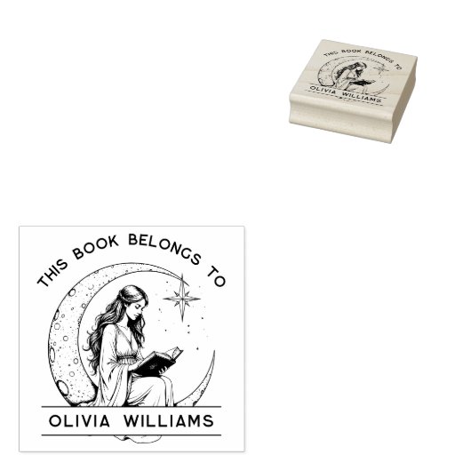Moon Princess Crescent Moon Reading Ex Libris Gummistempel (Stempel)