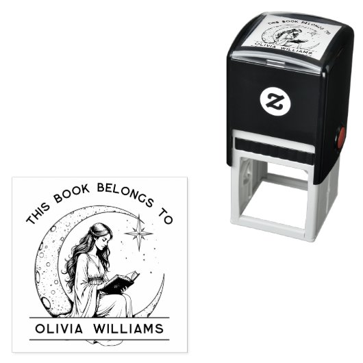 Moon Princess Crescent Moon Reading Ex Libris Permastempel (Beispiel)