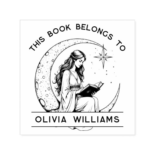 Moon Princess Crescent Moon Reading Ex Libris Permastempel (Design)