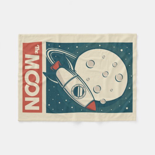 Moon Retro Galaxy Rocket Fleecedecke (Vorderseite (Horizontal))