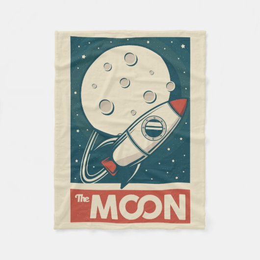 Moon Retro Galaxy Rocket Fleecedecke (Vorderseite)