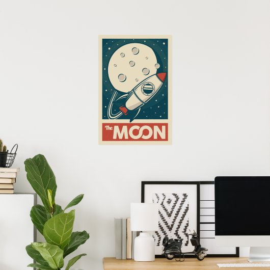 Moon Retro Galaxy Rocket Poster (Heimbüro)