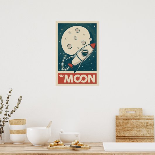 Moon Retro Galaxy Rocket Poster (Küche)