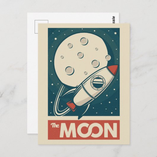 Moon Retro Galaxy Rocket Postkarte (Vorne/Hinten)