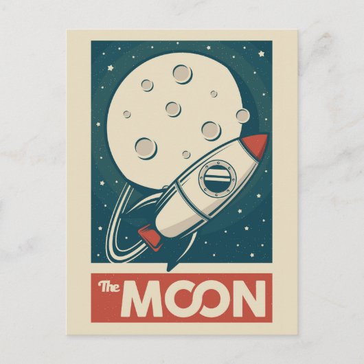 Moon Retro Galaxy Rocket Postkarte (Vorderseite)