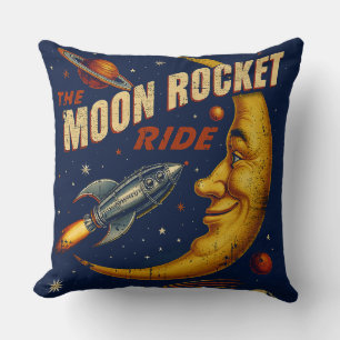 Moon Rocket Ride Vintag Kissen