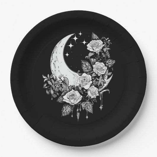 Moon Rose - Romantisches Goth - Whimsigoth Witchy Pappteller (Vorderseite)