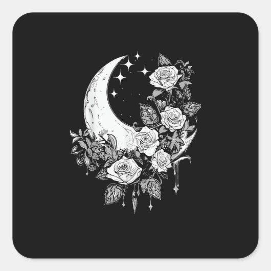 Moon Rose - Romantisches Goth - Whimsigoth Witchy Quadratischer Aufkleber (Vorderseite)