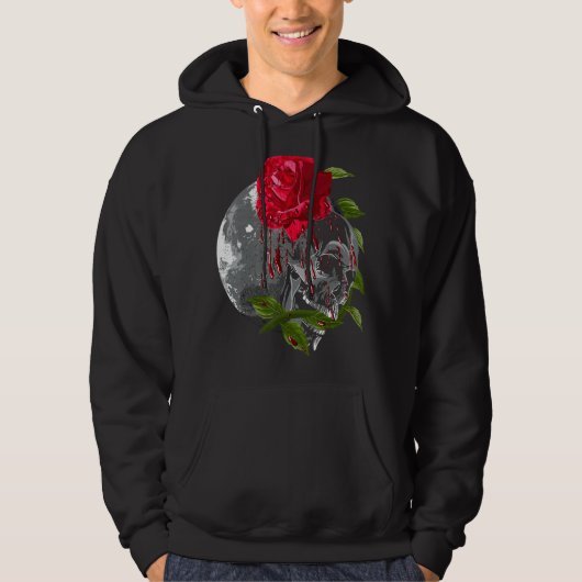 Moon Rose Skull Gothic Illustration Emo Death Meta Hoodie (Vorderseite)