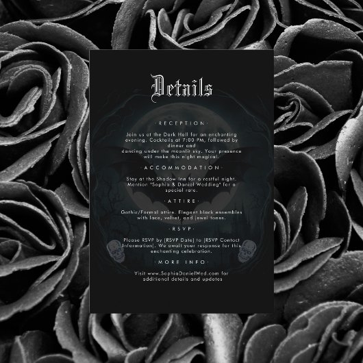 Moon Skull Bats Gothic Wedding Black Details Begleitkarte
