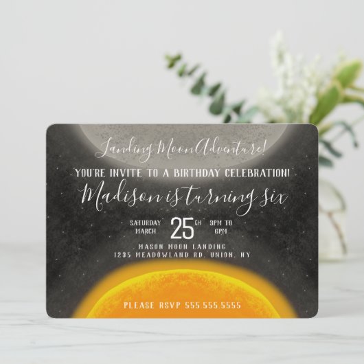 Moon Space Galaxy Birthday Handgezeichnete Einladu Einladung (Stehend Vorderseite)