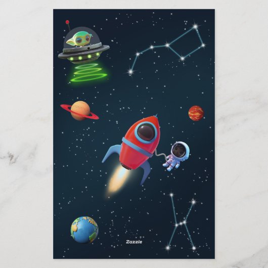 Moon Space Rocket Astronaut UFO Alien Children Briefpapier (Rückseite)