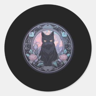 Moon Spiritual Cat Witchy Black Cat Pastel Runder Aufkleber