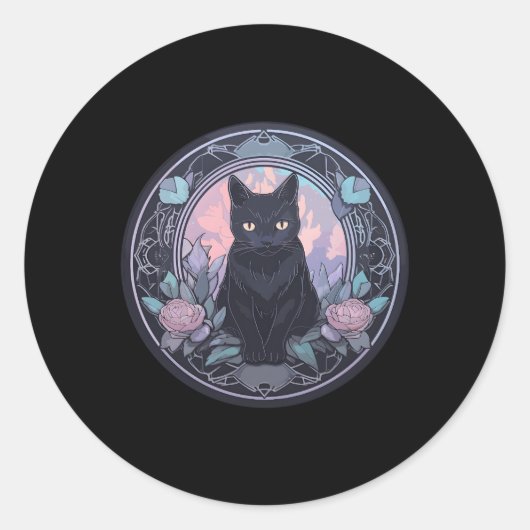 Moon Spiritual Cat Witchy Black Cat Pastel Runder Aufkleber (Vorderseite)