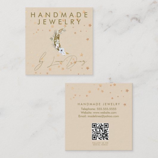 Moon Star Handmade Schmuck Imitate Gold C Quadratische Visitenkarte (Vorne/Hinten)