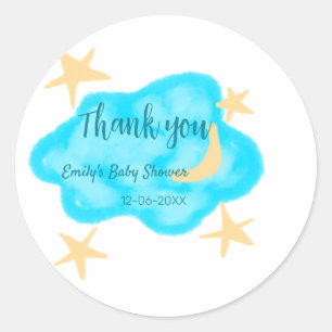 Moon Star Wolken Aquarell Babydusche geben Namen Runder Aufkleber