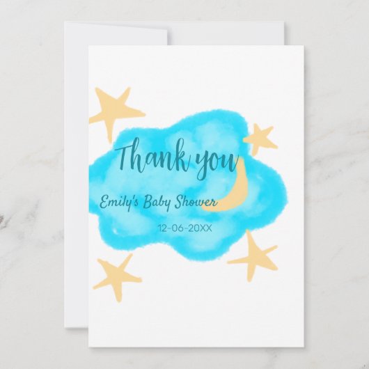 Moon Star Wolken Aquarell Babydusche geben Namen Save The Date (Vorderseite)