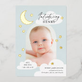 Moon Stars Arch Foto Blue Birth Ankündigung (Vorderseite)