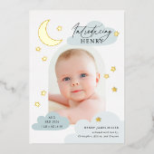 Moon Stars Arch Foto Blue Birth Ankündigung (Vorderseite)