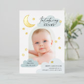 Moon Stars Arch Foto Blue Birth Ankündigung (Stehend vorne)