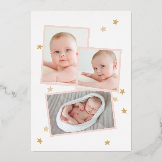 Moon Stars Arch Foto Rosa Geburtsankündigung Folieneinladung (Rückseite)