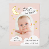 Moon Stars Arch Foto Rosa Geburtsankündigung Folieneinladung (Vorderseite)