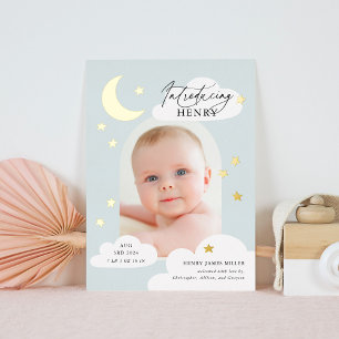 Moon Stars Arch Photo Blue Birth Announcement Folieneinladung