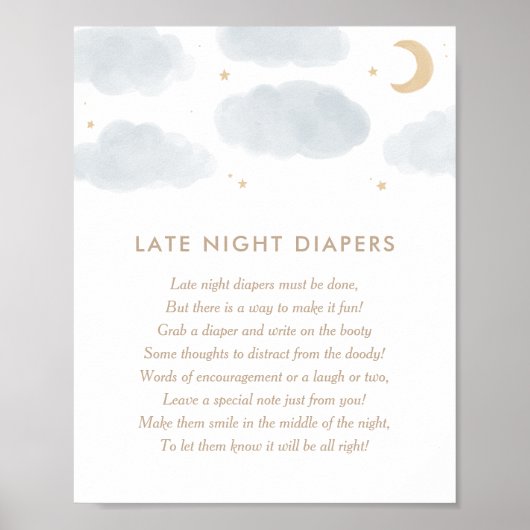 Moon Stars Baby Dusche Spate Night Diapers Poster (Vorne)