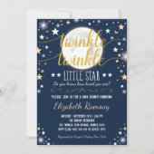 Moon & Stars Babydusche Navy Gold Twinkle Twinkle Einladung (Vorderseite)