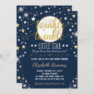 Moon & Stars Babydusche Navy Gold Twinkle Twinkle Einladung