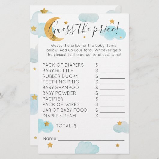 Moon & Stars Babydusche Wolken Rate den Preis (Vorne/Hinten)