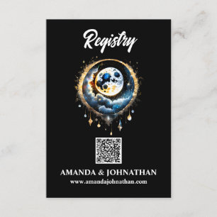 Moon Stars Blau Gold QR Code Registrierung luna 3, Begleitkarte