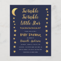 Moon Stars Blue Gold Budget Kinderdusche Einladung