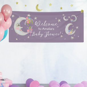 Moon Stars Blume Lavendel Baby Dusche Willkommen Banner