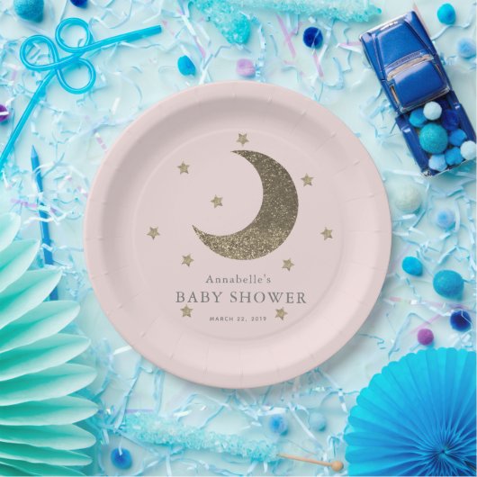 Moon & Stars Blush Pink Babydusche Papierplatte Pappteller (Party)