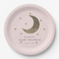 Moon & Stars Blush Pink Babydusche Papierplatte