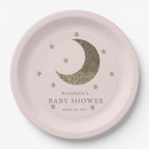 Moon & Stars Blush Pink Babydusche Papierplatte Pappteller