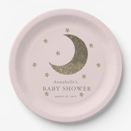 Moon & Stars Blush Pink Babydusche Papierplatte Pappteller (Vorderseite)