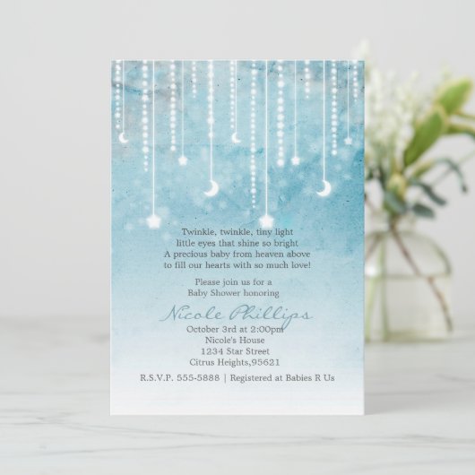 Moon & Stars Celestial Baby Shower Einladung (Stehend Vorderseite)