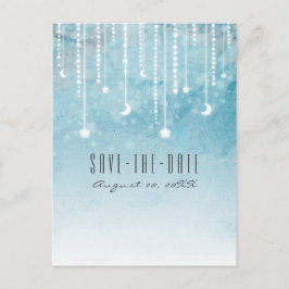 Moon & Stars Celestial Blue Modern Save the Date Ankündigungspostkarte
