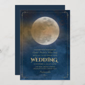 Moon Stars Celestial Navy Blue Wedding Einladung (Vorne/Hinten)