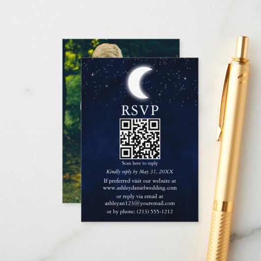 Moon Stars Celestial Wedding QR Foto UAWG Begleitkarte (Vorderseite/Rückseite Beispiel)
