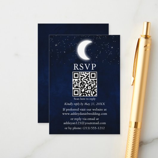Moon Stars Celestial Wedding QR UAWG Begleitkarte (Vorderseite/Rückseite Beispiel)