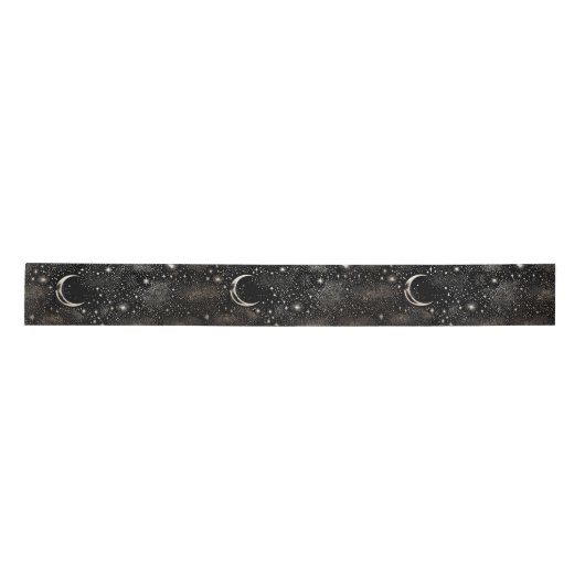 Moon Stars Celestitical Mystical Starry Night Blac Satinband (Vorderseite)
