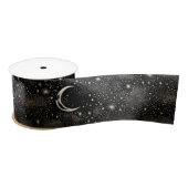 Moon Stars Celestitical Mystical Starry Night Blac Satinband (Spule)