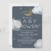 Moon, Stars & Clouds Navy Drive by Baby Shower Einladung (Vorderseite)